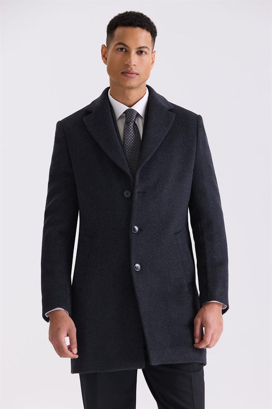 Anthracite Regular Fit Single Collar Woolly Collared Jacket