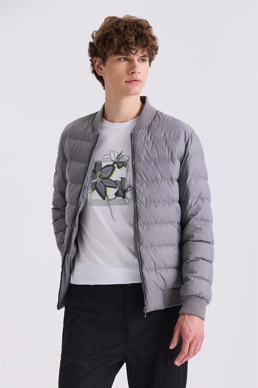 Grey Slim Fit Shirt Collar Jacket