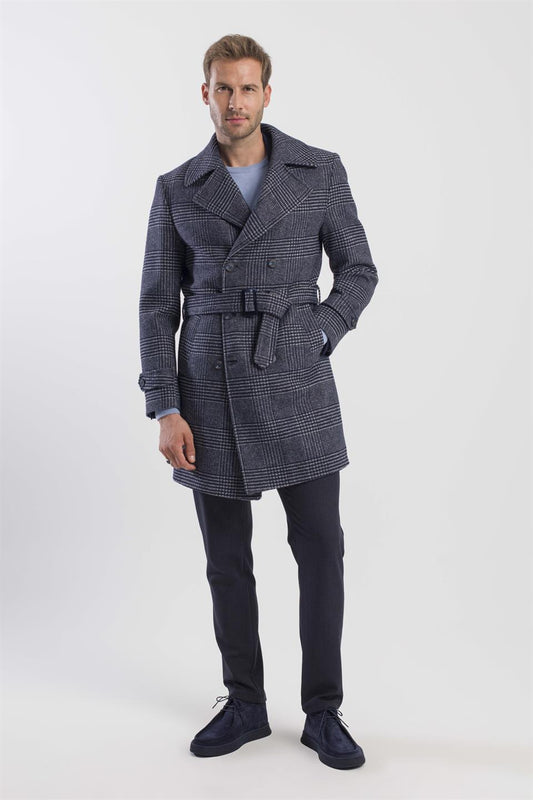 Navy Slim Fit Sailor Collar Scottish Wool Jacket