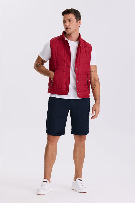 Red Judge Collar Fiber Slim Fit Vest