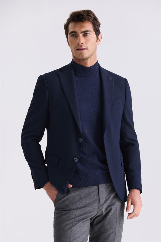 Navy Slim Fit Single Collar Double Tear Sports Jacket