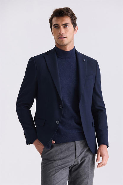 Navy Slim Fit Single Collar Double Tear Sports Jacket