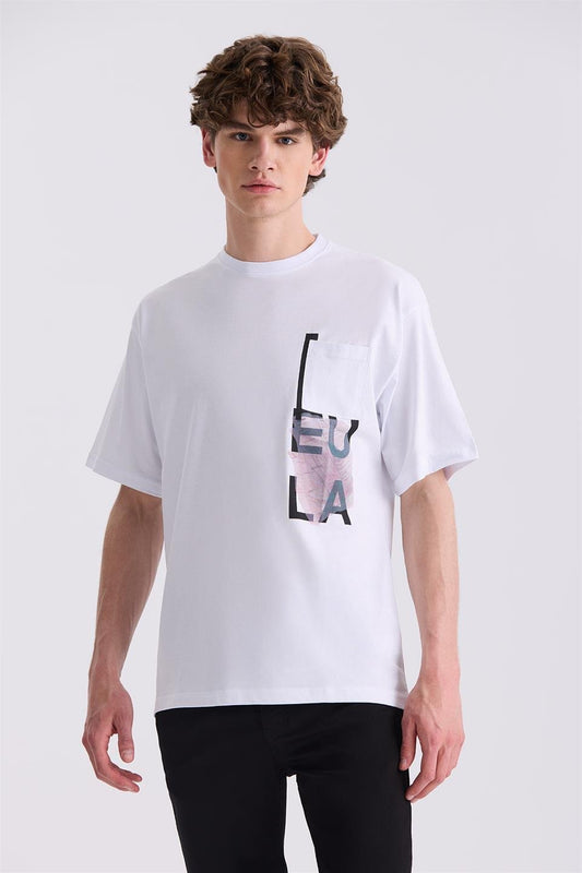 Round Collar T Shirt With White Print
