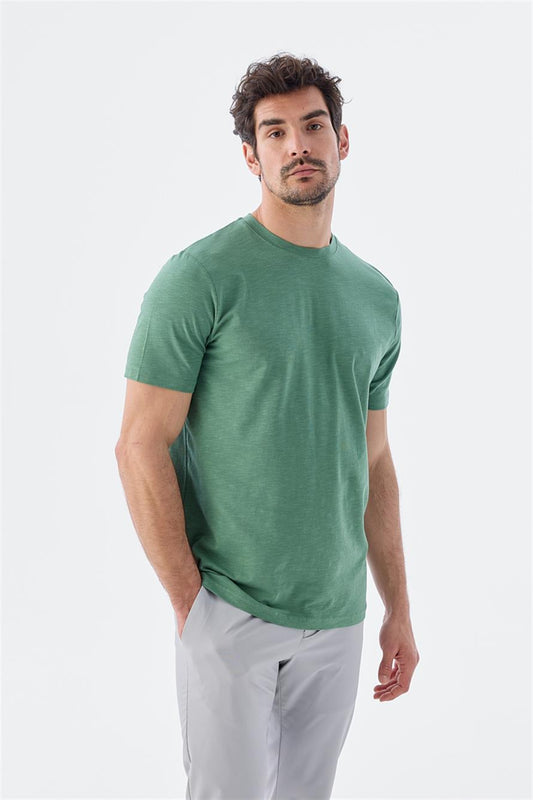 Green Slim Fit Knitted Round Collar T Shirt
