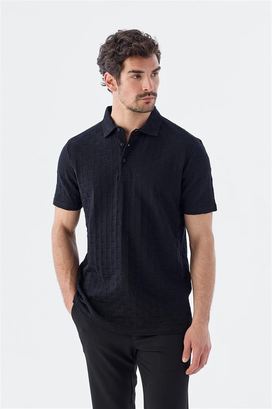 Black Slim Fit 100% Cotton Polo Collar T Shirt