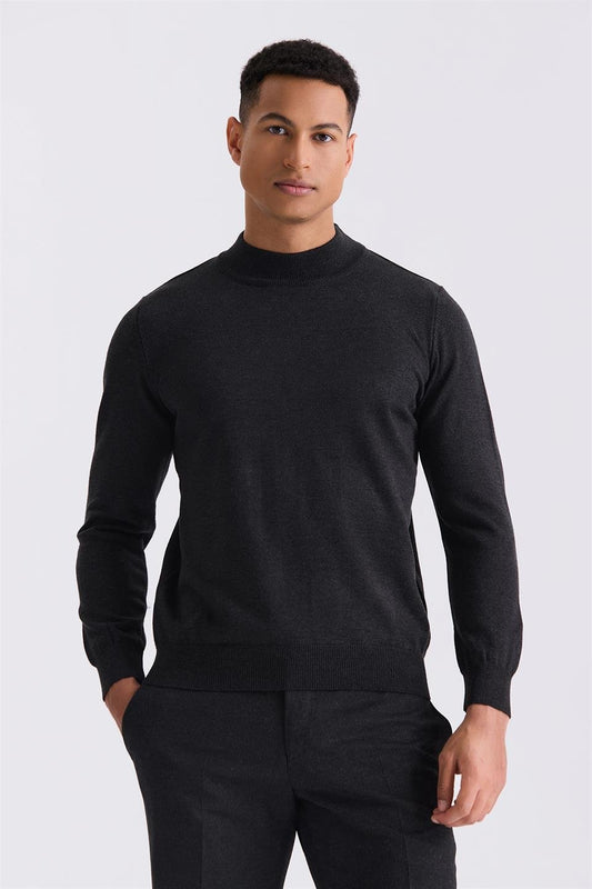 Anthracite Slim Fit Half Sailor Knitted Sweater