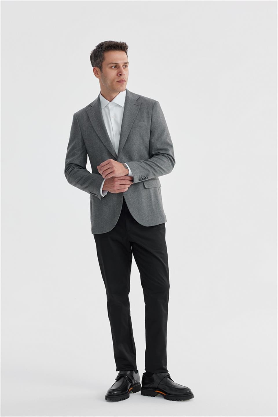 Grey Slim Fit Plaid Brown Double Breasted Jacket With A