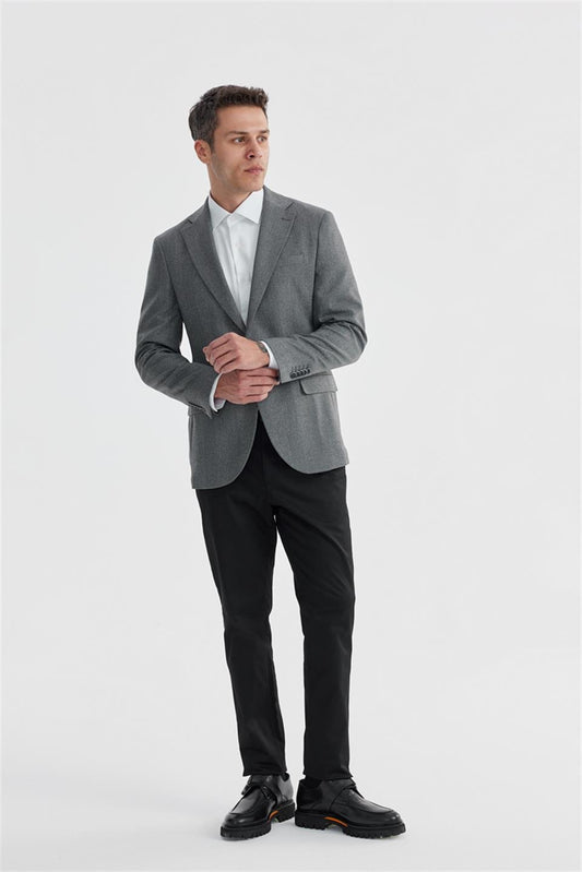Grey Slim Fit Plaid Brown Double Breasted Jacket With A