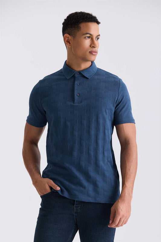 Navy Slim Fit Polo Collar T Shirt