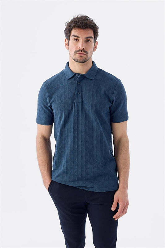 Navy Slim Fit 100% Cotton Polo Collar T Shirt