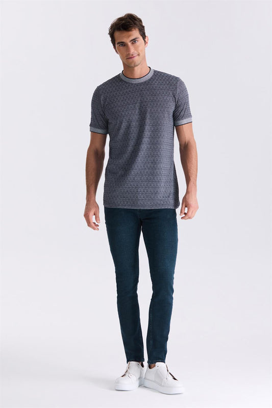 Navy Slim Fit Round Collar T Shirt