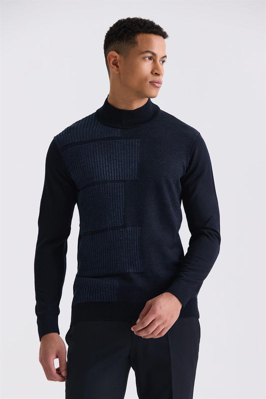 Navy Regular Fit Half Sailor Collar Knitted Sweater