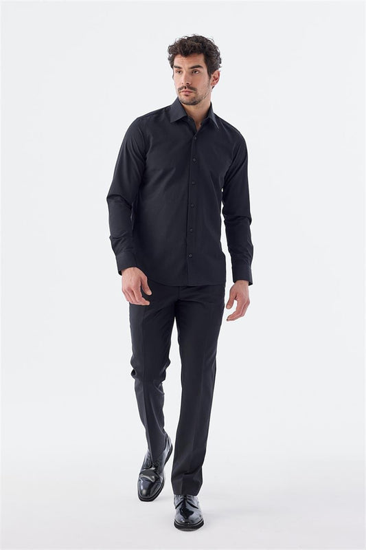 Black Slim Fit Italian Collar With Pattern Classical Tie With Cotton Shirt