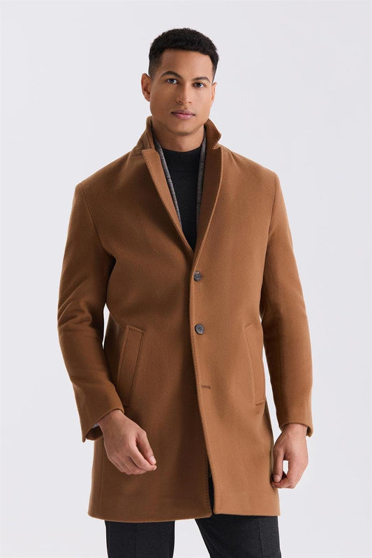 Tan Comfort Fit Single Collar Side Pocket Cuff Jacket