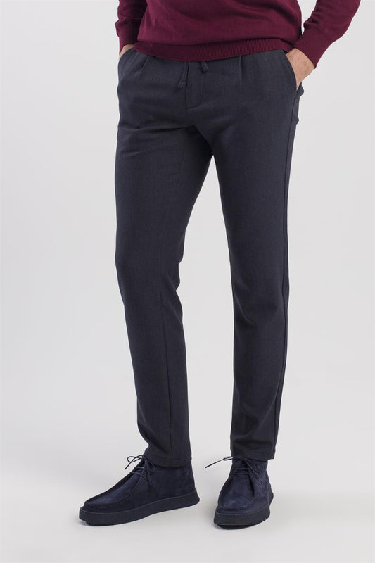 Navy Comfort Fit With Elastic Side Pocket Trousers