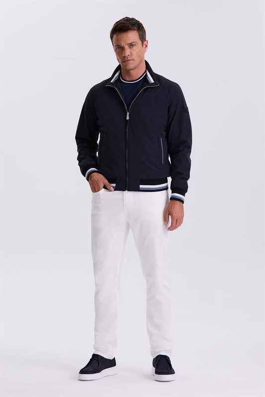 Navy Comfort Fit Straight Collar Cozy Cut And Seasonal Jacket