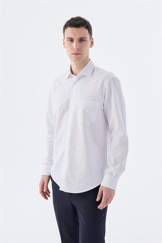 White Classic Fit Italian Collar Long Sleeve Classic Tie