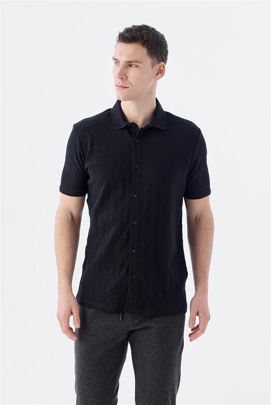 Black Slim Fit Shirt Collar T Shirt