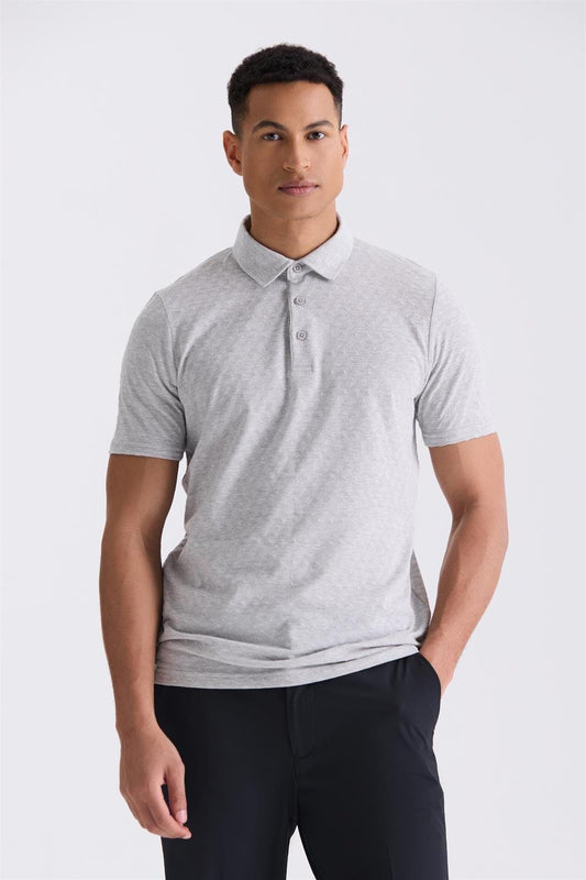 Grey Slim Fit Polo Collar T Shirt.
