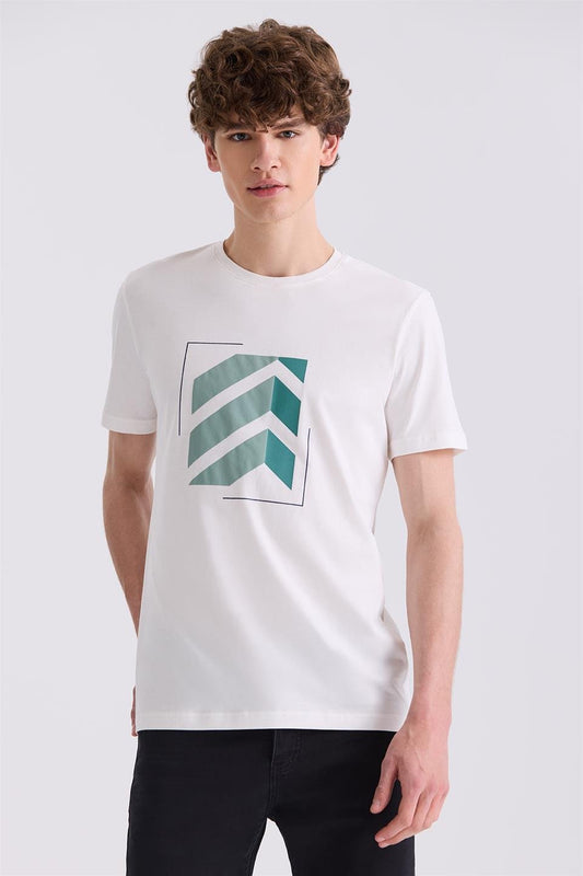 Ecru Slim Fit Round Collar T Shirt