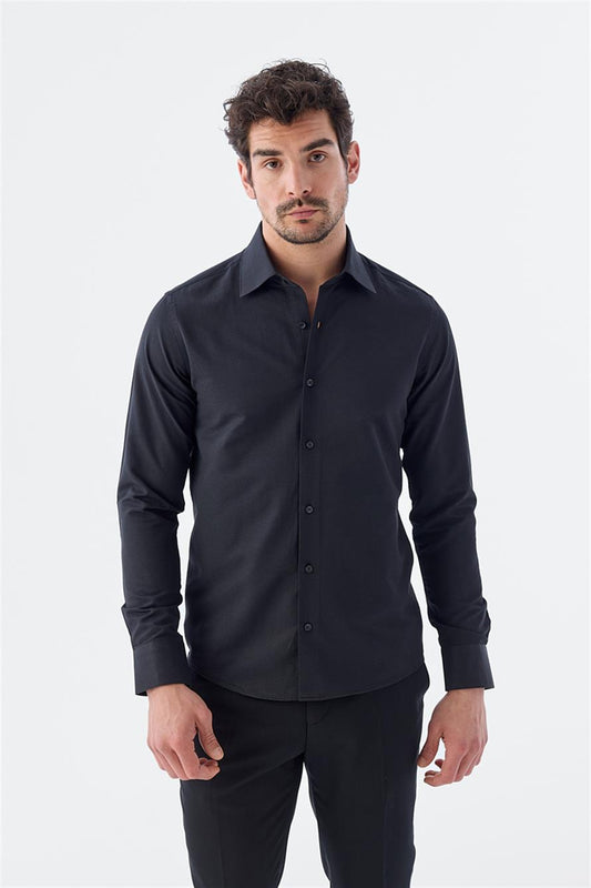 Black Slim Fit Italian Collar With Pattern Classical Tie With Cotton Shirt