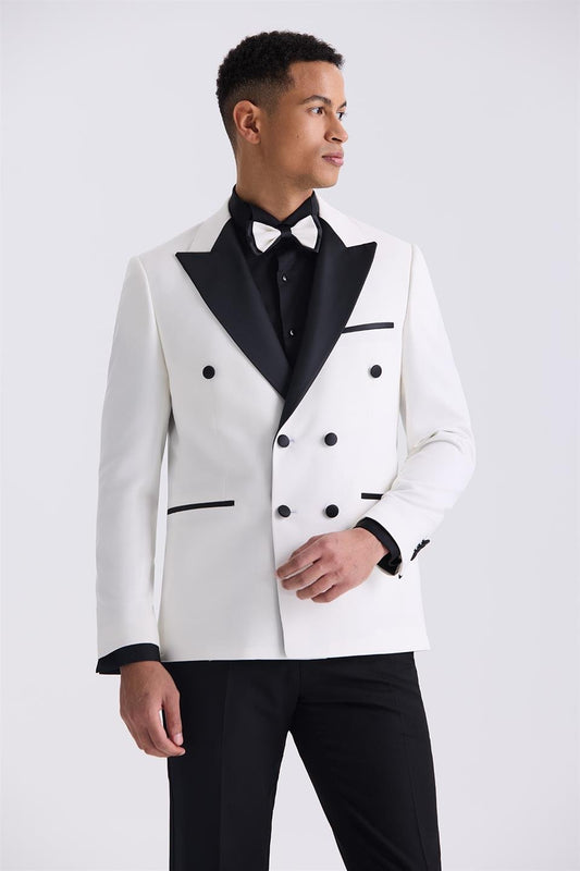 White Slim Fit Sharp Collar Double Breasted Suit