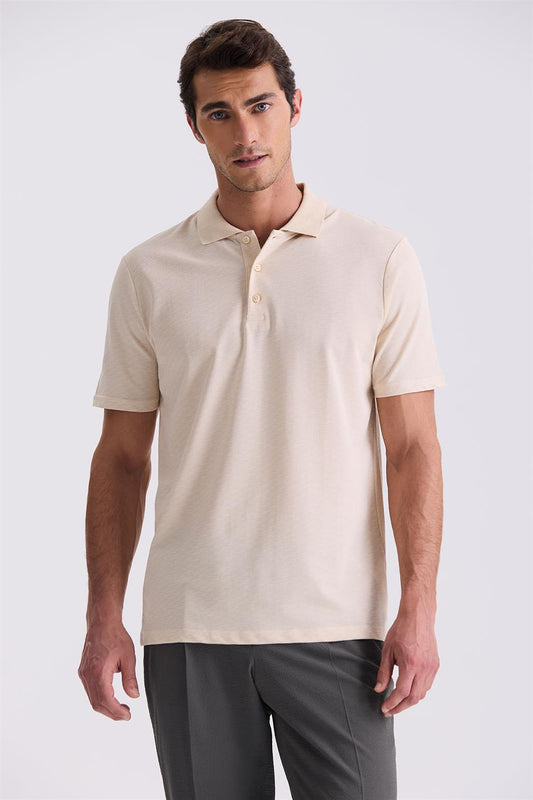 Regular Fit Polo Collar T Shirt With Beige Pattern