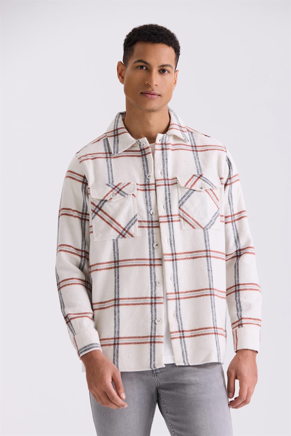 Cut Plaid Patterned Cotton Pocket Lumberjack Shirt