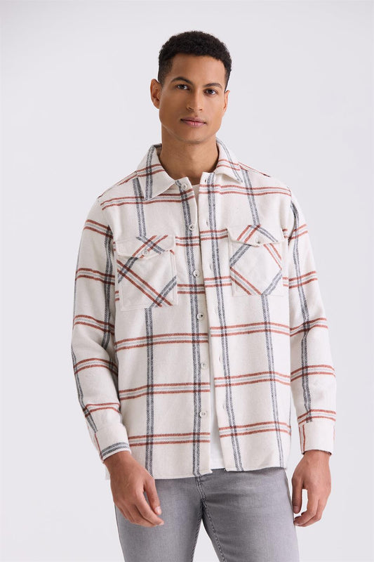Cut Plaid Patterned Cotton Pocket Lumberjack Shirt
