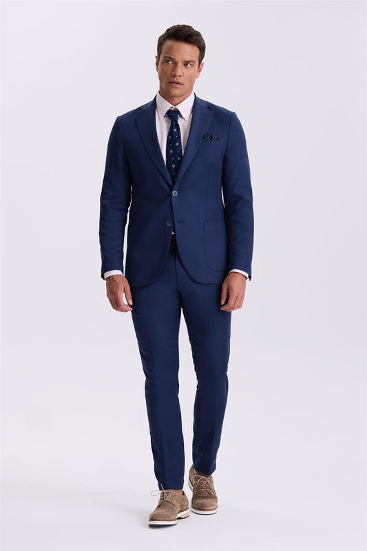 Saks Slim Fit Single Collar Tensel Fabric Double Tear Bags Pocket Suit,