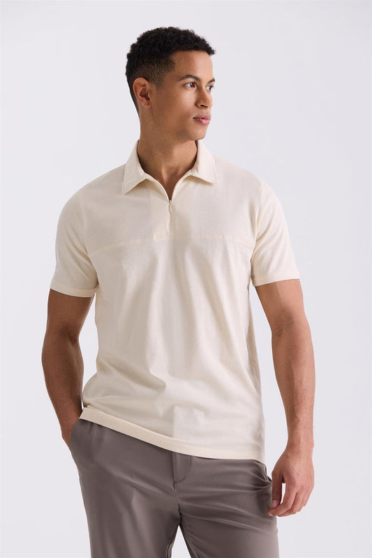 Beige Slim Fit Polo Collar T Shirt