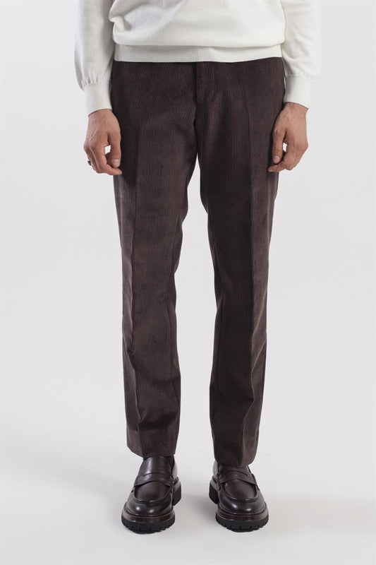 Coffee Regular Fit 100% Cotton Velvet Trousers