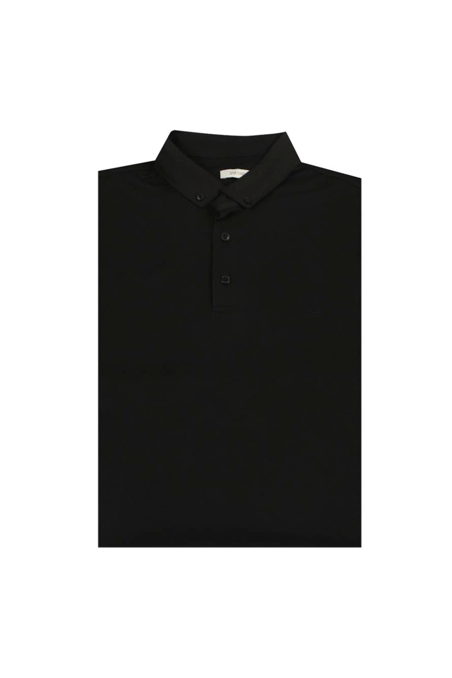 Black Slim Fit Polo Collar T Shirt With A Button