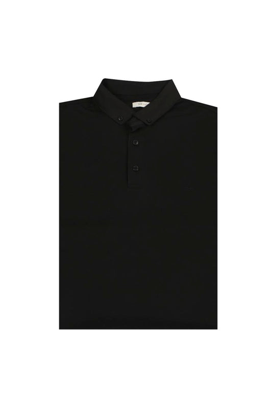 Black Slim Fit Polo Collar T Shirt With A Button