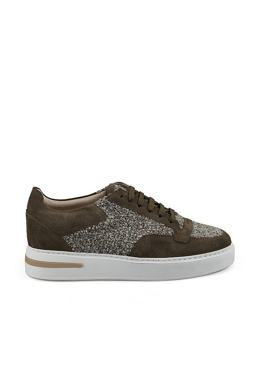 Khaki 100% Leather Sports Shoe With Seam Sole Sneaker
