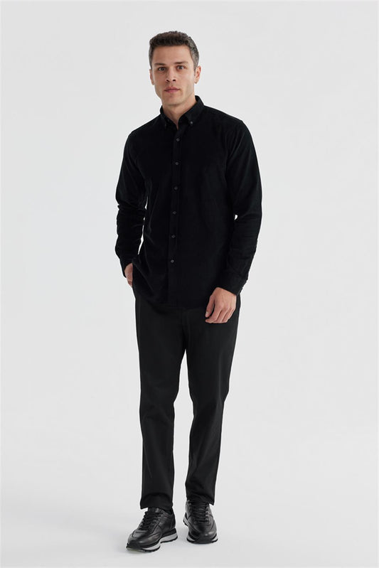 Black Comfort Fit Buttoned Collar 100% Cotton Shirt