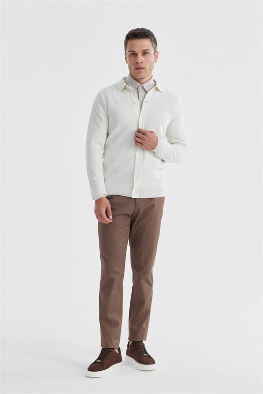Ecru Slim Fit Polo Collar Knitted