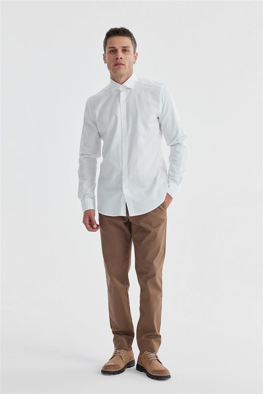 White Slim Fit 100% Cotton Patterned Shirt