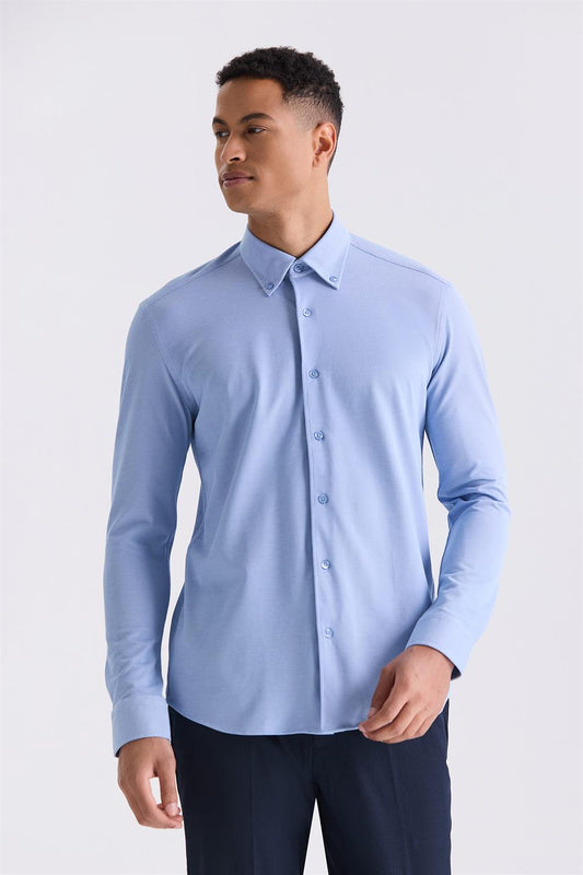Blue Comfort Fit Collar Buttoned Shirt