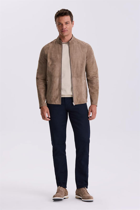 Beige Comfort Fit With Straight Collar, Double Sided, 100% Leather Jacket.
