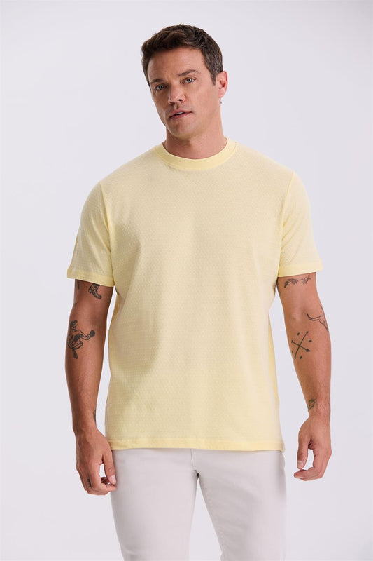 Yellow 100% Cotton Round Collar T Shirt