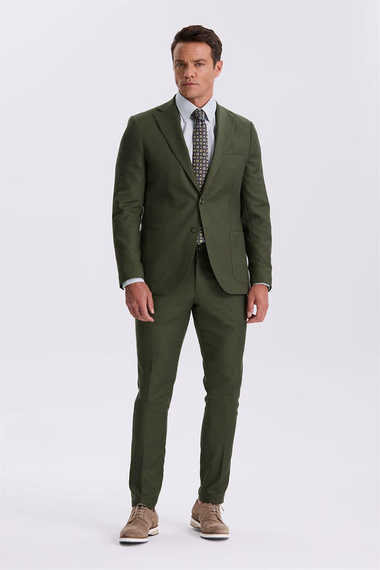 Khaki Slim Fit Single Collar Tensel Fabric Double Tear Bags Pocket Suit With A Wide Collar