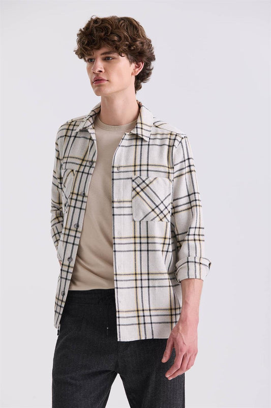 Stone Over Size Plaid Patterned Pocketed Cotton Lumberjack Shirt