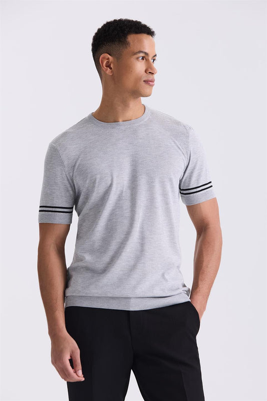 Grey Slim Fit Round Collar T Shirt