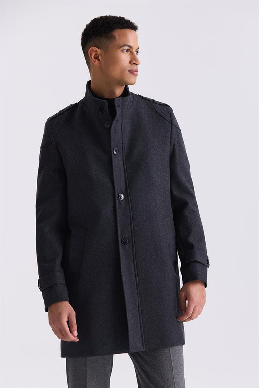 Anthracite Regular Fit Judge Collar With A Fleece Jacket