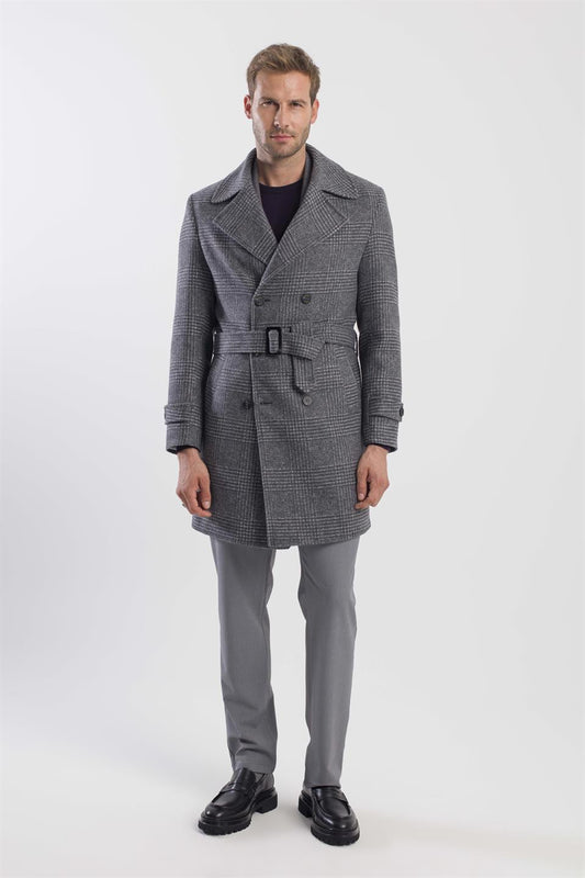 Grey Slim Fit Sailor Collar Scottish Wool Jacket