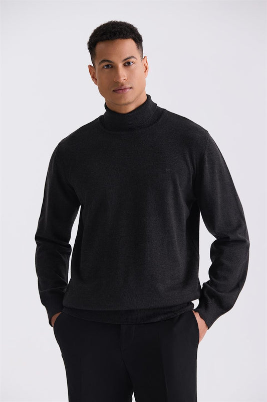 Anthracite Slim Fit Full Sailor Collar Knitted Sweater