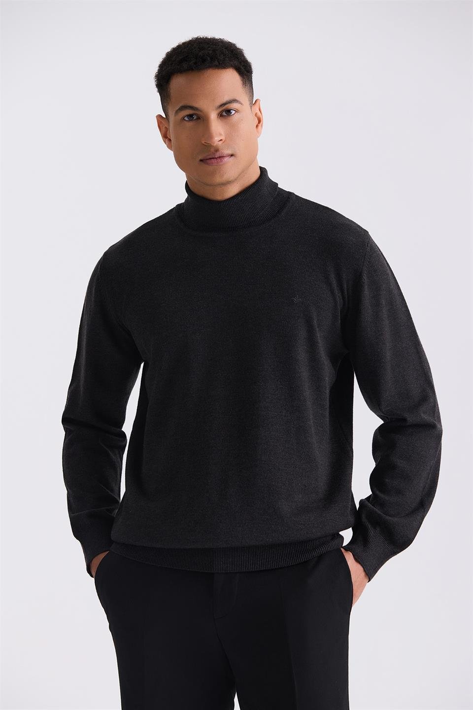 Anthracite Slim Fit Full Sailor Collar Knitted Sweater