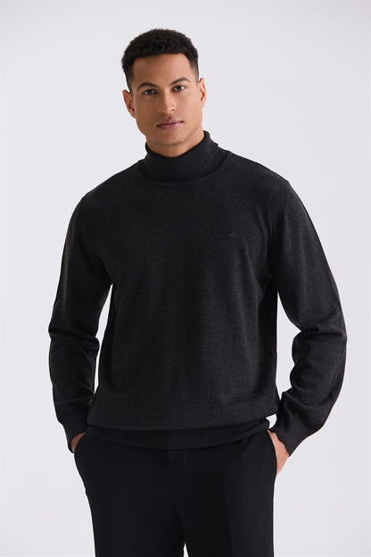 Anthracite Slim Fit Full Sailor Collar Knitted Sweater