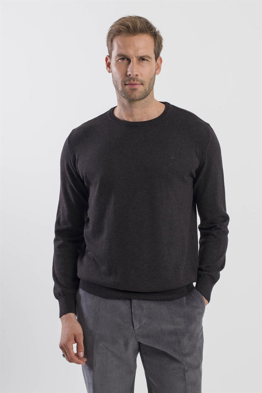 Anthracite Slim Fit Round Collar Knitted Sweater